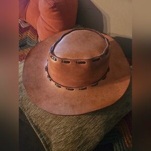 Handmade Brown Leather Outback/Western Hat.